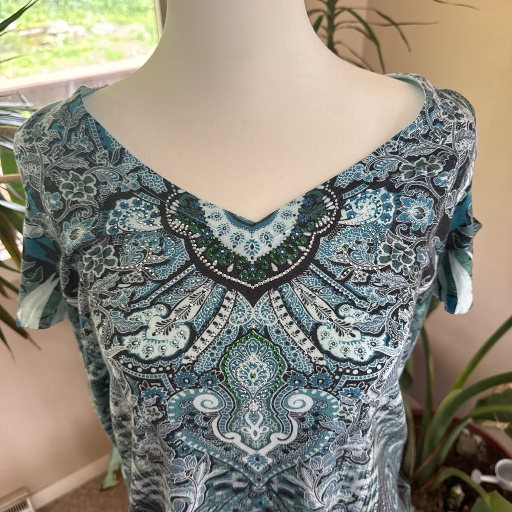 Beaded Blue Relaxed Top